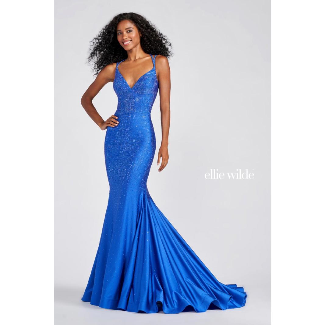 Ellie Wilde Ew122001 Royal Blue Mermaid Gown Sz 6 Rhinestone Open Back Strappy